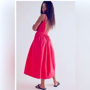 Free People Dylan Midi Dress Hot Pink Low Back Sz medium